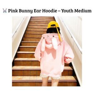 Pink Bunny Ear Hoodie – Youth Medium Pastel Pink Cute Sweatshirt